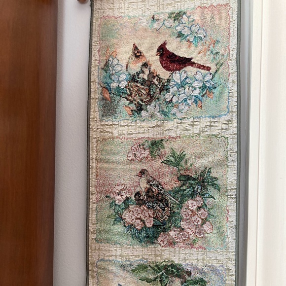 Beaded embroidered banner flag bird flower garden of Eden nature white green - Picture 3 of 7